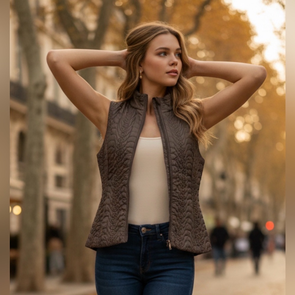 Notice Quilted Vest in Brown